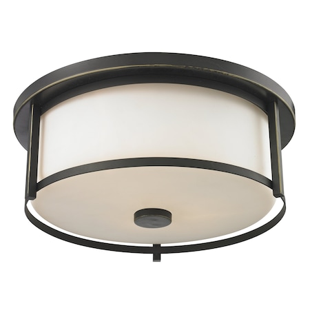 Z-Lite Savannah 3 Light Flush Mount, Olde Bronze & Matte Opal 413F16
